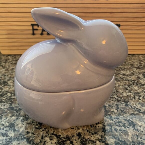 Harry & David Ceramic Bunny Rabbit Bowl With Lid Purple Egg Shape Candy Dish - Picture 3 of 8